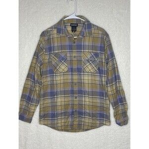 Burton Men's Size Small Gray & Tan Plaid Long Sleeve Button Up Flannel Shirt